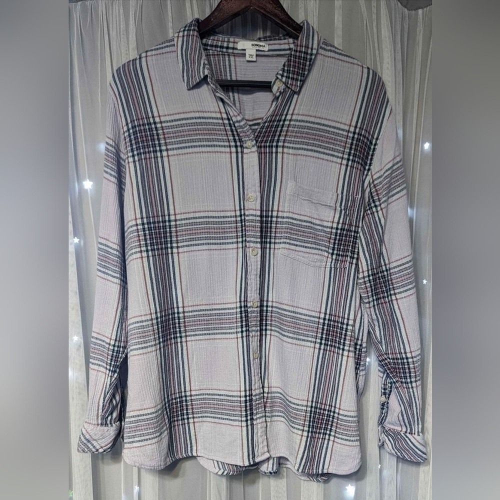 5/$25 Sonoma Plaid Button Down Long Sleeve Shirt Size XXL